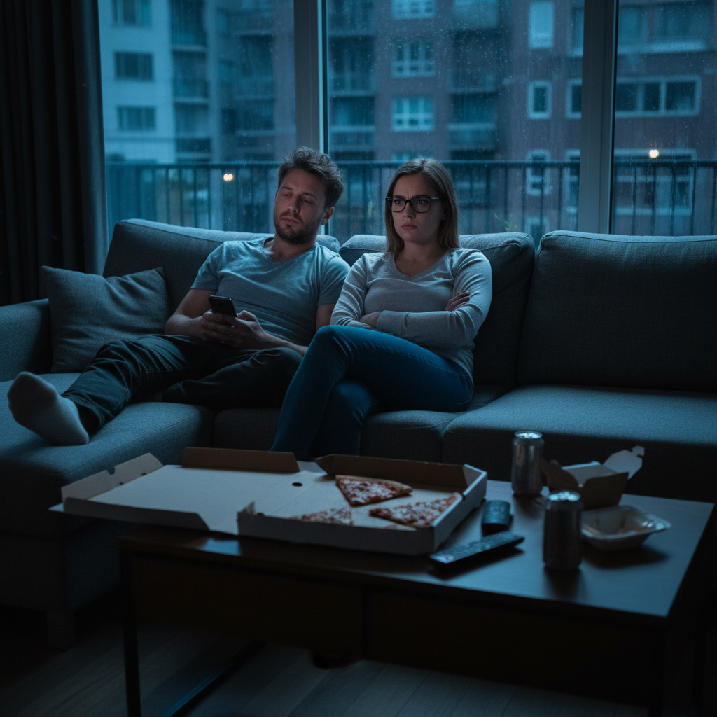 Пара на дивані, роздратована вибором фільму